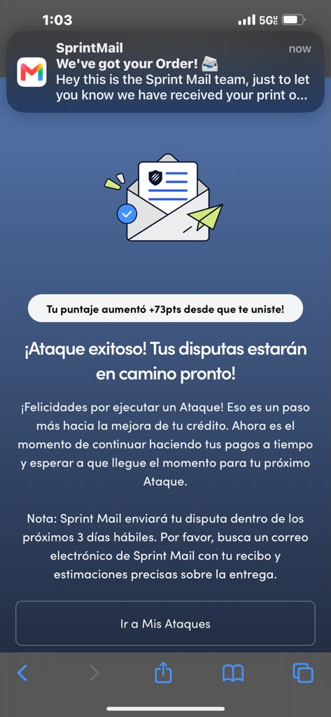 Disputa enviada desde el celular